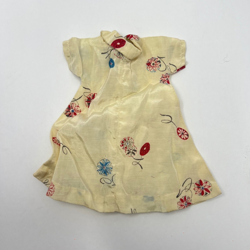 Vintage 50s Floral Doll Dress Satin Cream Print Retro Collectible Antique Style